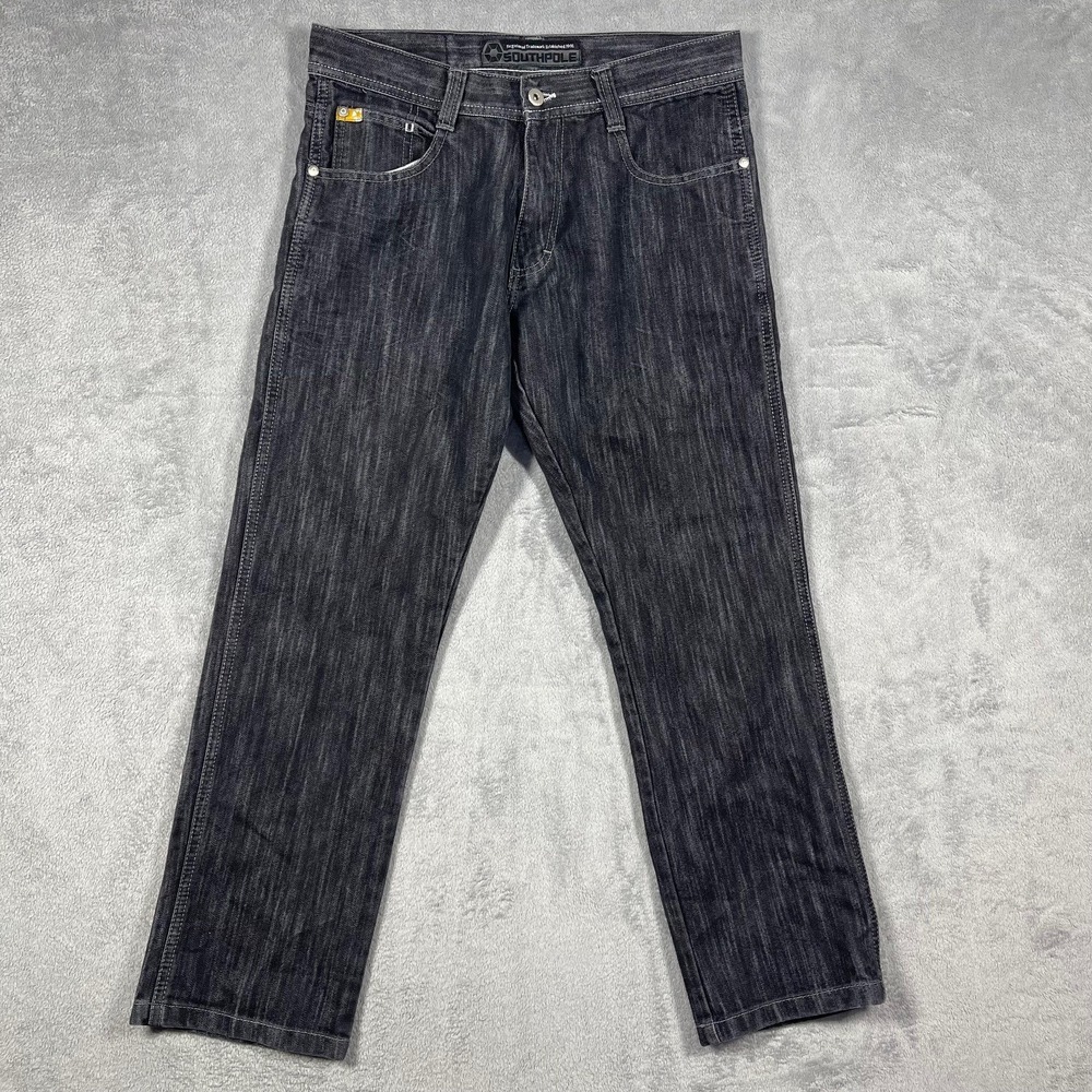 Southpole Jeans Men 32 31x29 Acid Washed Black Straight Leg Denim Streetwear Y2K